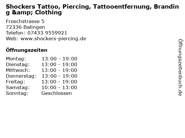 ᐅ Öffnungszeiten „Shockers Tattoo, Piercing, Tattooentfernung, Branding &  Clothing“